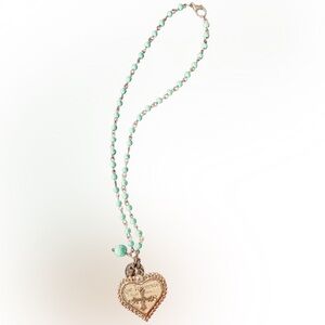 Turquoise Bead Heart Pendant Necklace - Women Jewelry
